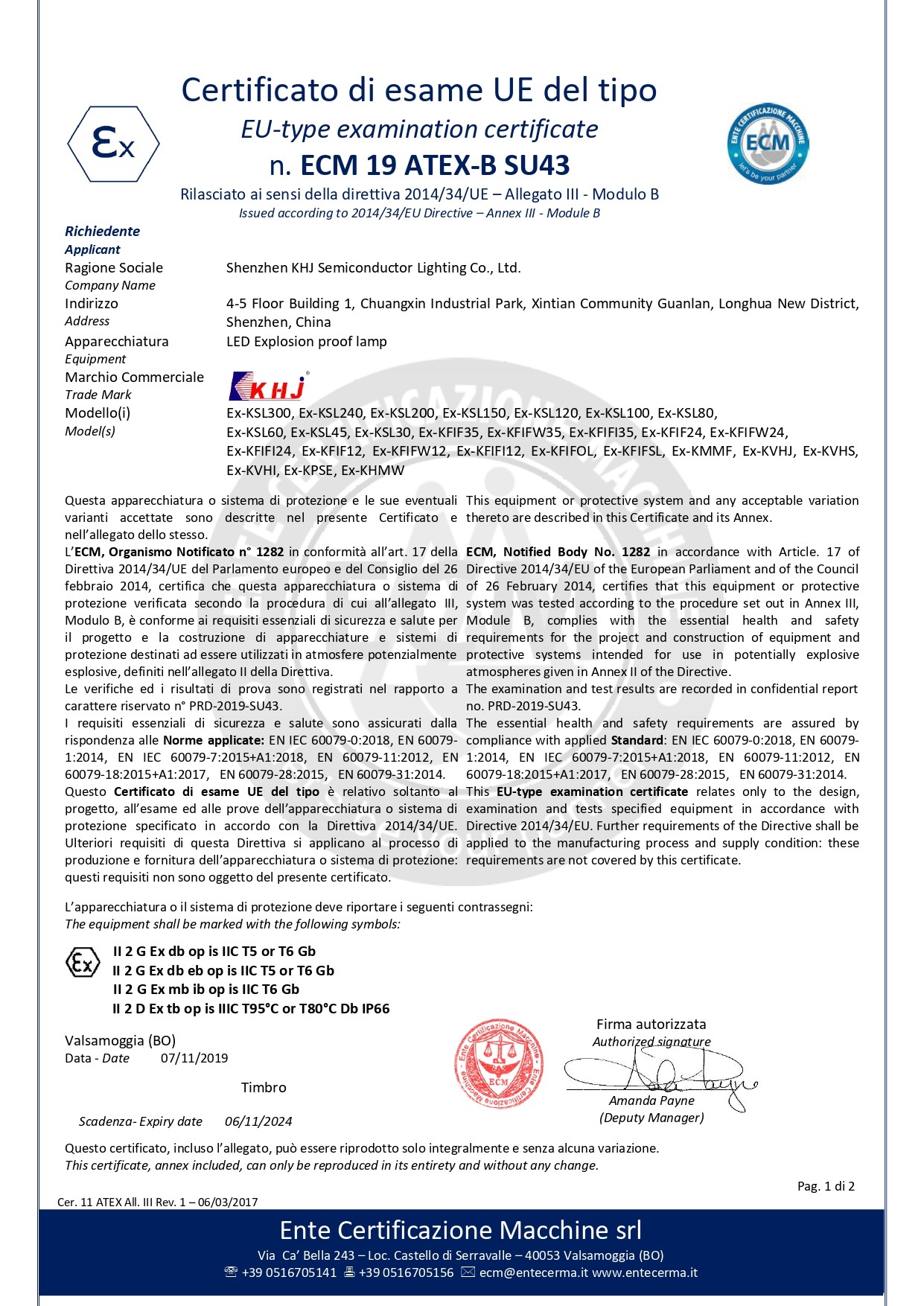 Shenzhen KHJ Semiconductor Lighting Co., Ltd Сертификации