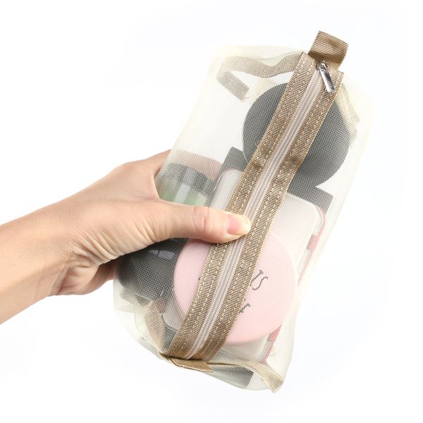 Cheapest 4PCS in 1 Cosmetic Bag For Women Zipper Mesh Separable Cosmetics Pouch Ladies Foldable Nylon Bag Rope Makeup Bag