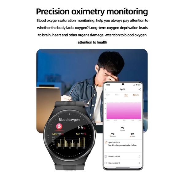 Pantalla IPS Bombilla de aire Presión arterial Pulso monitor Reloj inteligente S28 1.39 pulgadas