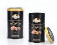 O metal redondo gravou o café alto Tin Cans Outside White Lacquer