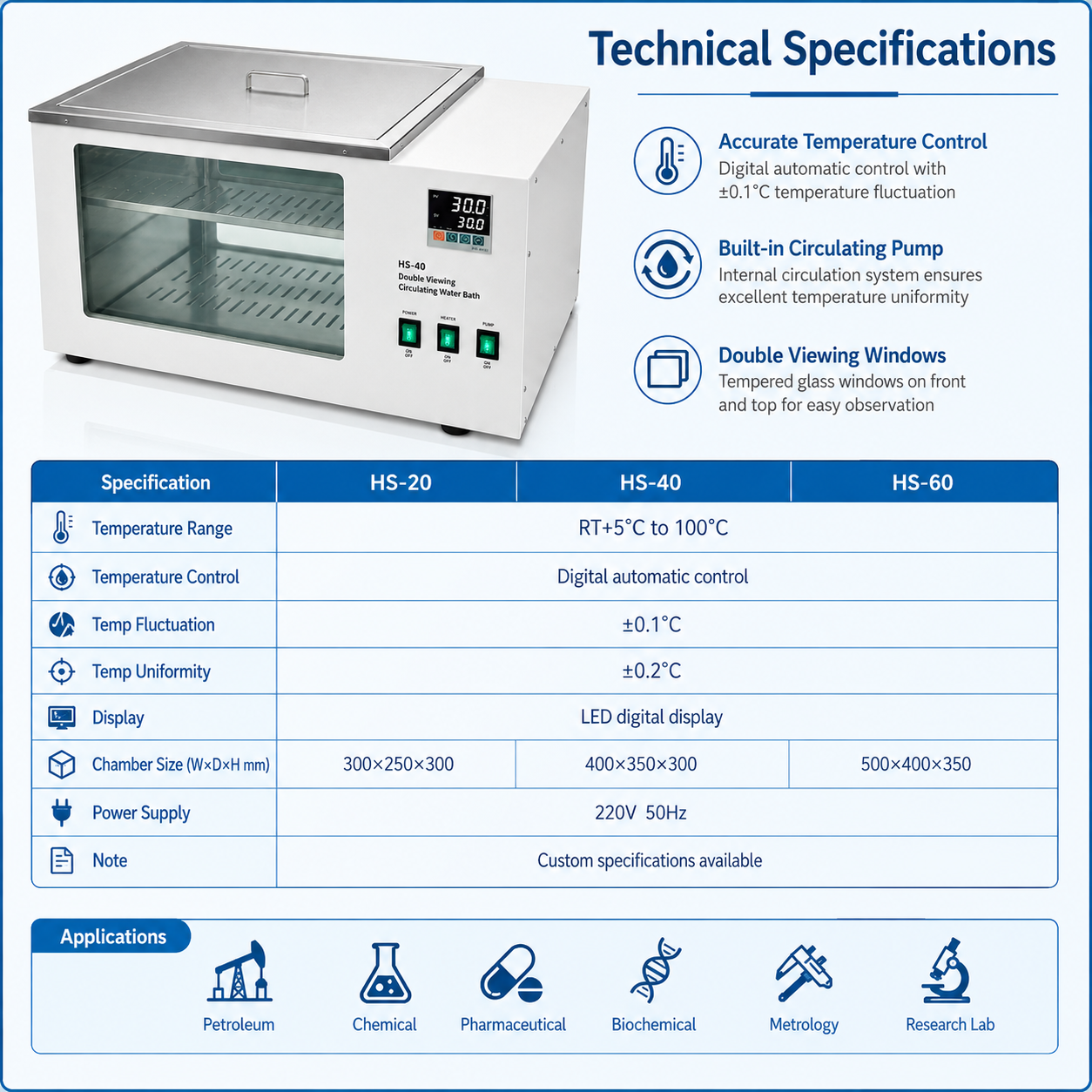 Cenlee Thermostatic Water Bath 304 Stainless Steel Digital LED RT+5-100C Large Capacity Circulating Bath for Chemical Pharma Lab