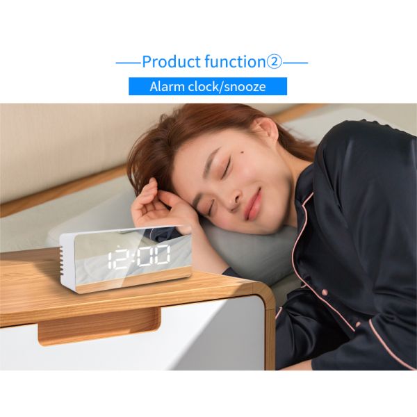 Household Thermometers Creative LED Mirror Digital Electronic Clock For Bedside Gift