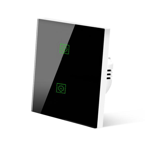 Glomarket 2 Gang Wifi Glass Panels Light Wall Touch Smart Switch No Neutral Eu Remote APP Control With Alexa Google