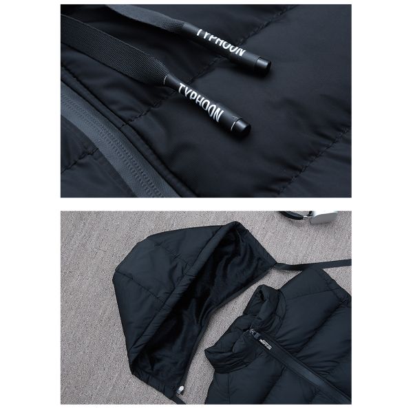 Зимний черный полиэстер хлопок толстый капюшонированный утилита стройный фит без рукава мужчина хлопок ковточный жилет жилет