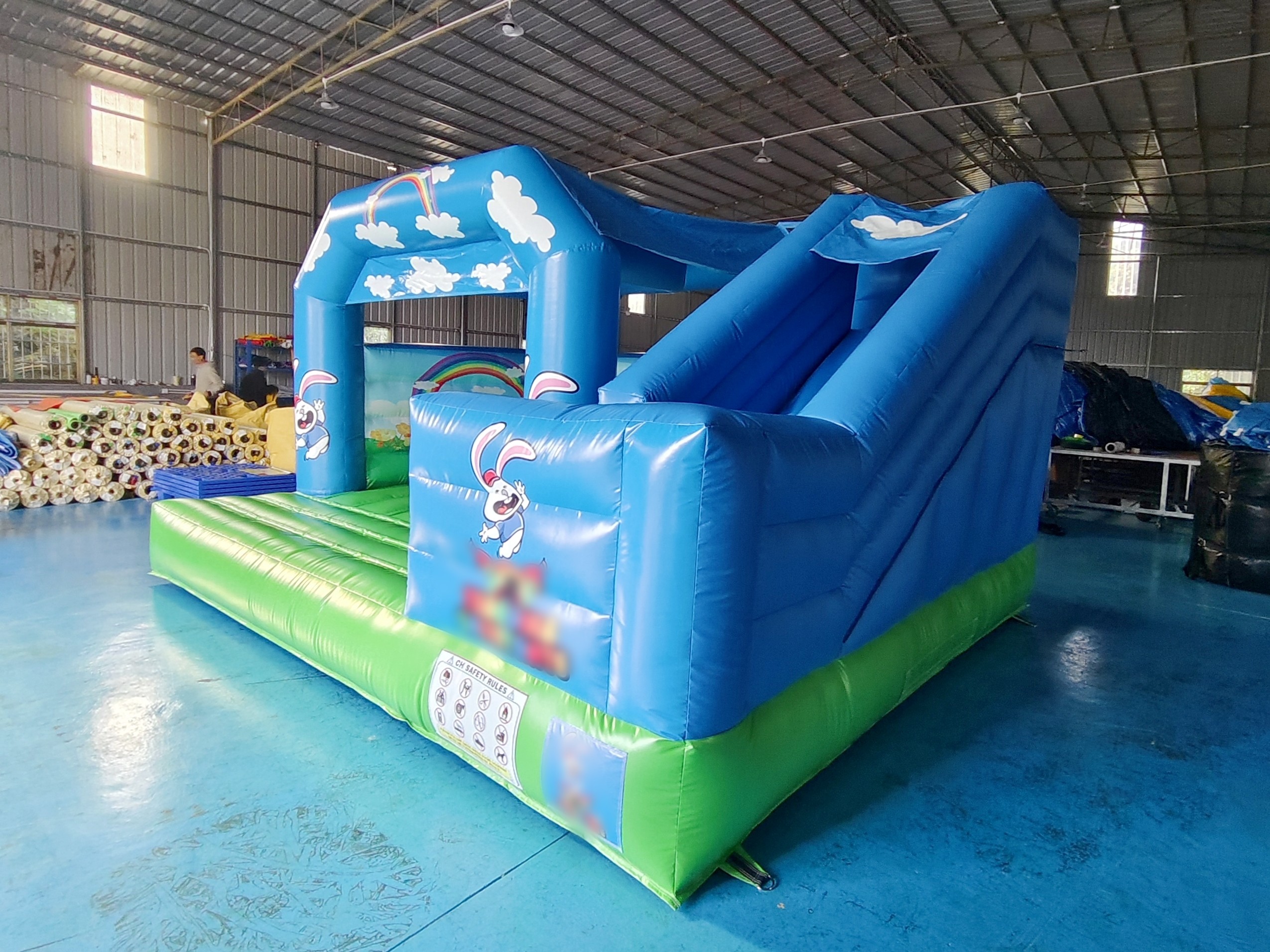 ПВХ брезентный надувный дом со слайдом Голубое небо надувный комбо для детей на открытом воздухе