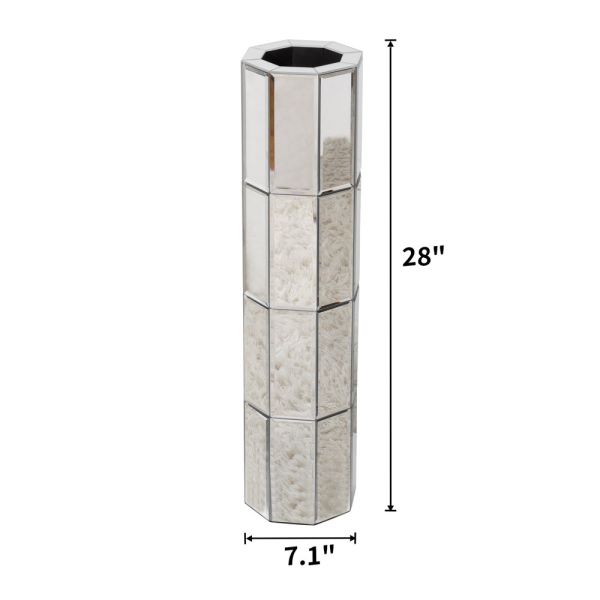 Tall Mirrored Furniture Cylinder Crystal Crushed Diamond Floor Vase
