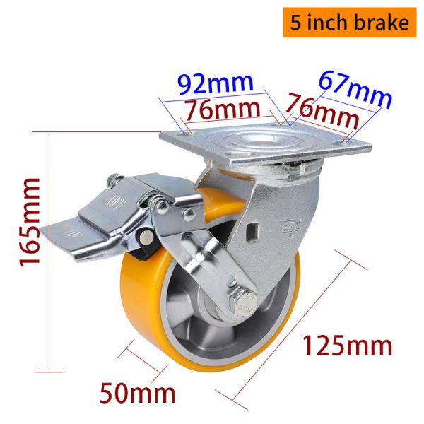 420kg Plate Aluminum 5 Inch Heavy Duty Caster Wheels With Brakes