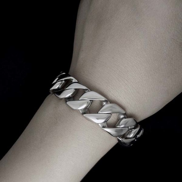 Men's Curb Link Chain Bracelet 316l Titanium Stainless Steel 15mm Width Silver Color(JCE045)