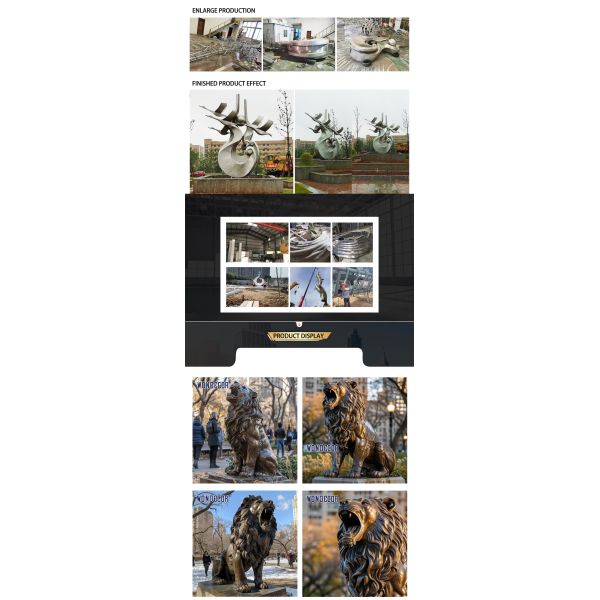 Large outdoor square park lion bronze sculpture