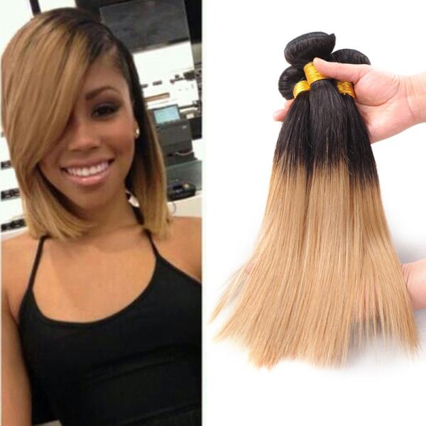 7A Ombre Human Hair Extensions Brazilian Virgin Hair Straight  Color 1B / 27