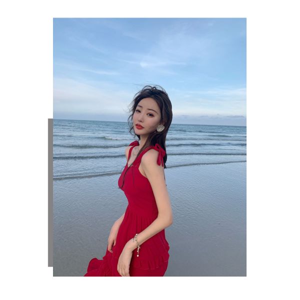 Super Fairy Red 105cm Ladies Summer Beach Dresses