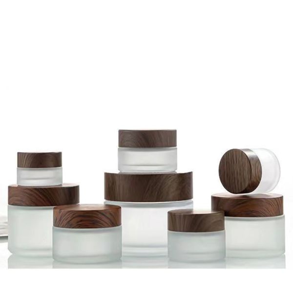 5g 10g 15g 30g 50g Empty Frosted Glass Cream Jars Cosmetic Natural Wood  Containers for Eye Cream Face Mask