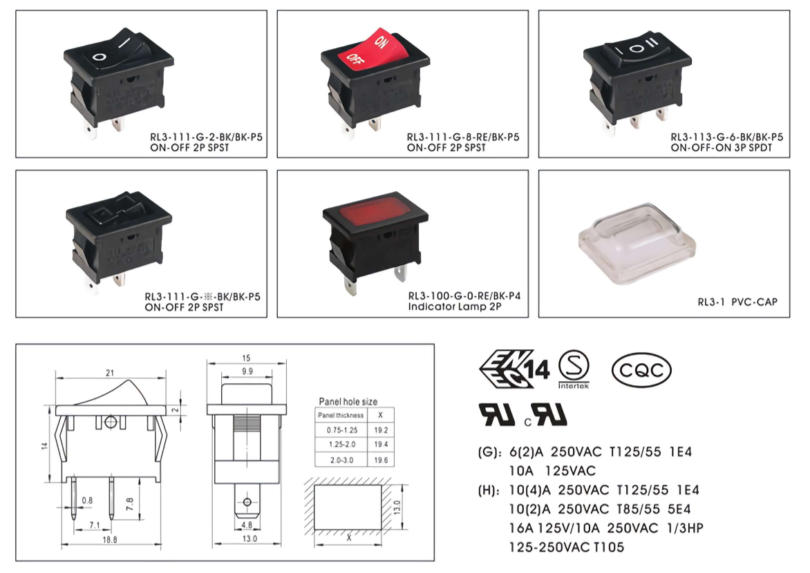 High Quality and Durable Power Switch With Waterproof Cap Plastic case Square Remote Lever Switch Rocker Switch