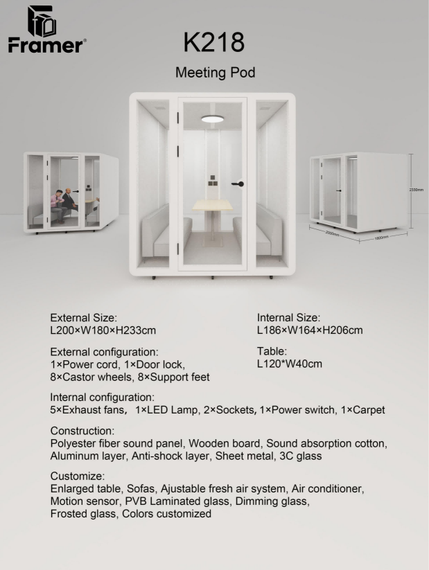 Modules de bureau d'intérieur modernes, pods modulaires réglables pour bureau à domicile 200*180*230cm