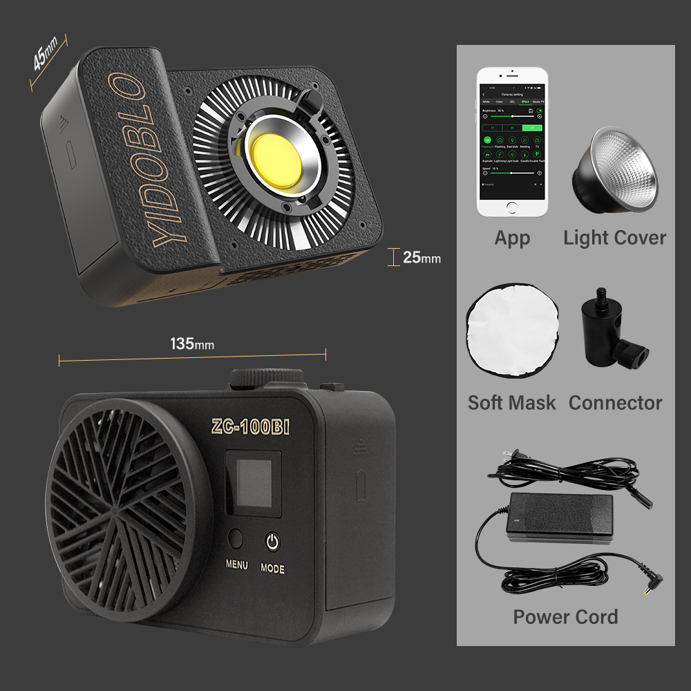 Литий-ионный аккумулятор типа 100w Cob Led Video Light Bi Color 2700k 7500k Камера с световым коробкой