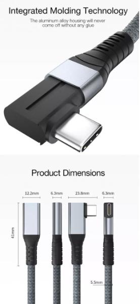 90 Degree USB 4 Cable 0.3m 0.6m Type C Male To Female Silver Clad Copper