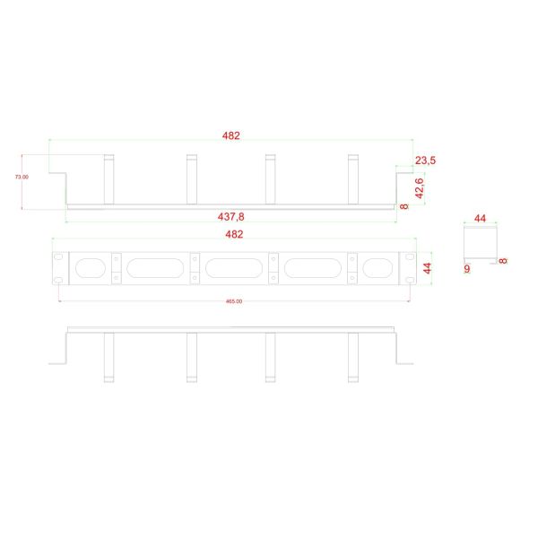 Черная металлическая щетка 1U для управления кабелями XL-4020-3L-E 19 дюймов 4 кольца для организации кабелей