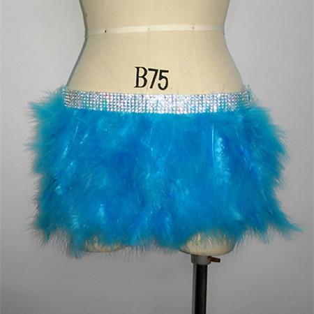 Double Layer Skirt / Fabulous Feather Mini Skirt With Rhinestones Waist Band