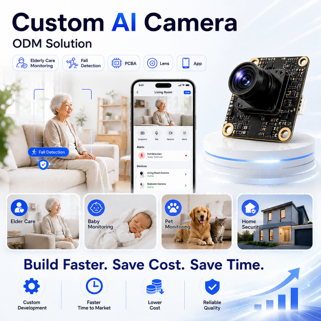 Custom AI Camera ODM Solution Elderly Care Monitoring Fall Detection PCBA Lens App