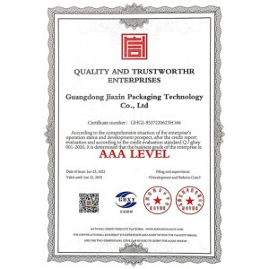 Guangdong Jiaxin packaging technology co., ltd Certifications