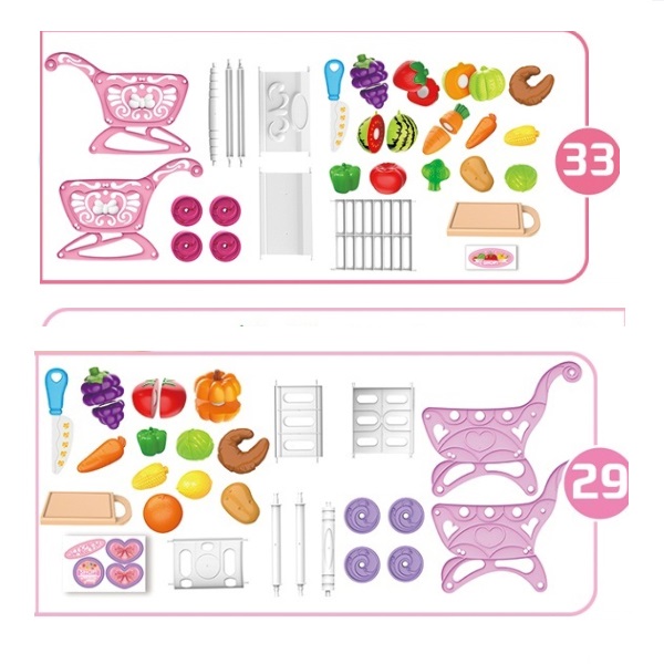 W / Fruit Age 3 Pink 33Pcs Childrens Toy Kitchen Sets 17 
