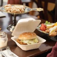 Boîte à burger personnalisée en gros, biodégradable, qualité alimentaire, en résidus de maïs, boîte cloche, restauration rapide, boîte à emporter
