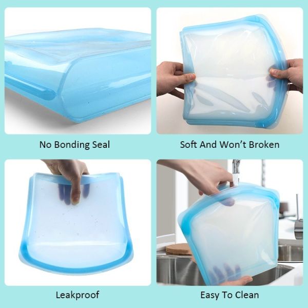 Sacs de conservation alimentaire réutilisables en silicone écologiques – Hermétiques, sans BPA et étanches – Sans danger pour le congélateur, le micro-ondes et le lave-vaisselle – Parfaits pour la préparation des repas, les restes, les aliments pour bébés et les voyages