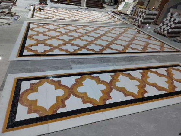 White and Yellow Marble Water Jet Carpet in Modern Design Style for Living Room Villa
