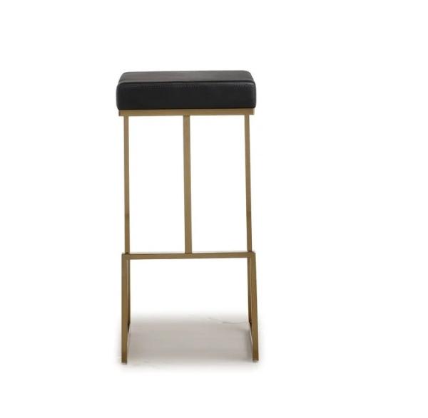 Modern brushed brass gold stainless steel PU leather upholster barstool for cafe bar hotel