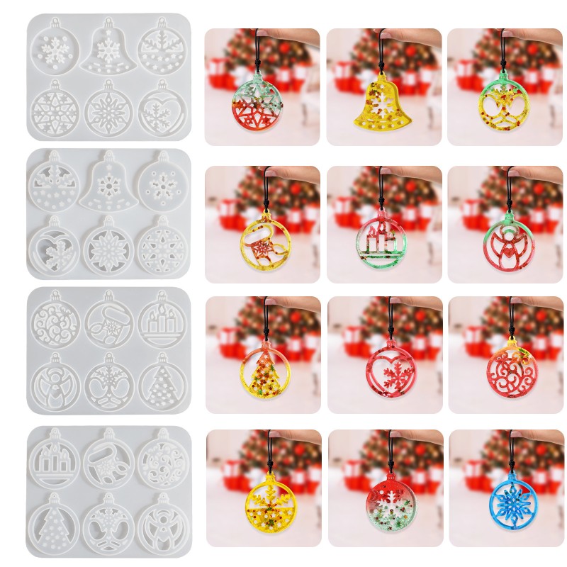 Christmas Full Board Pendant Hanging Dropping Mold DIY Round Snowflake Bell Aromatherapy Gypsum Mold