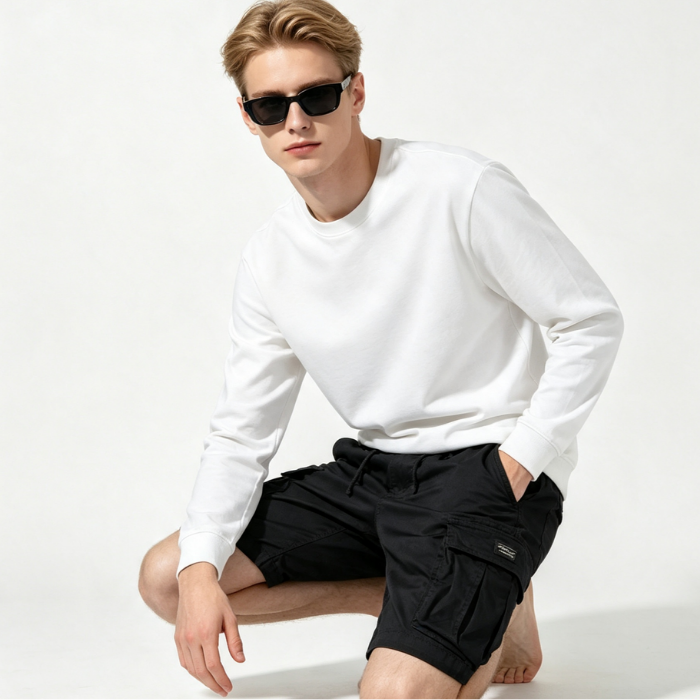 100% Cotton Sports Sweat Shorts Gray , Black , Army Green , Khaki Mens Multi Pocket Cargo Shorts