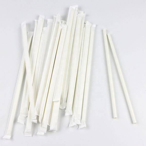 Individual Packed Biodegradable White Paper Straws for Restaurant in Hotpink Color
