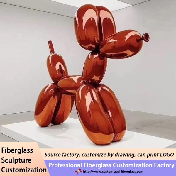 Customized Electroplated 3D Balloon Dog Fiberglass Animal Sculpture For Gift Home Decoration