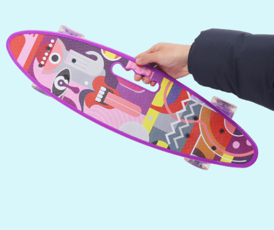 Flat-Plate Hand-held Small Fish Board Printed Skateboard Four Wheel Flash Mobility Scooter For Boys And Girls