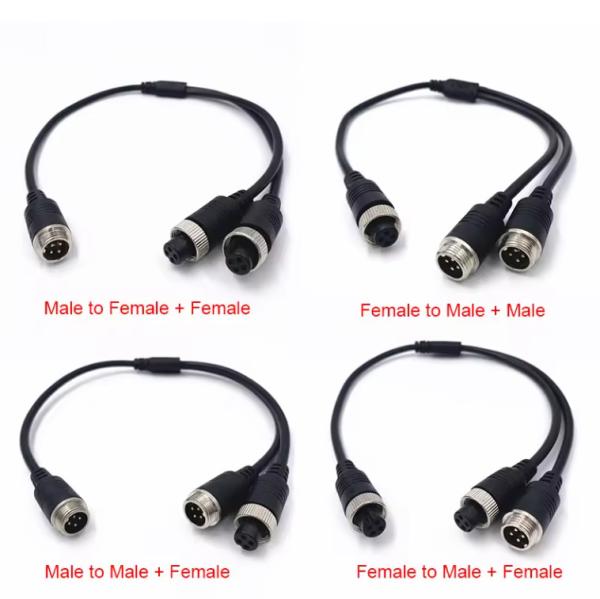 M12 4Pin Cable Adapter For CCTV Camera Connector Female To Male /Female Y Splitter Cable