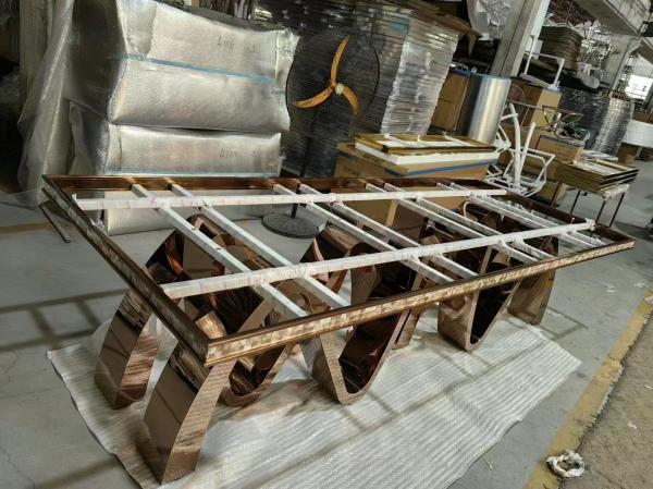 Luxury Custom Stainless Steel Pedestal Faux Marble Dining Table Home And Commercial Use