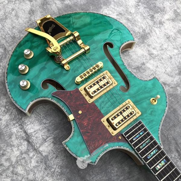 2020 Custom Semi-Hollow High Quality Green Customizable Logo and Shape Electric Guitar