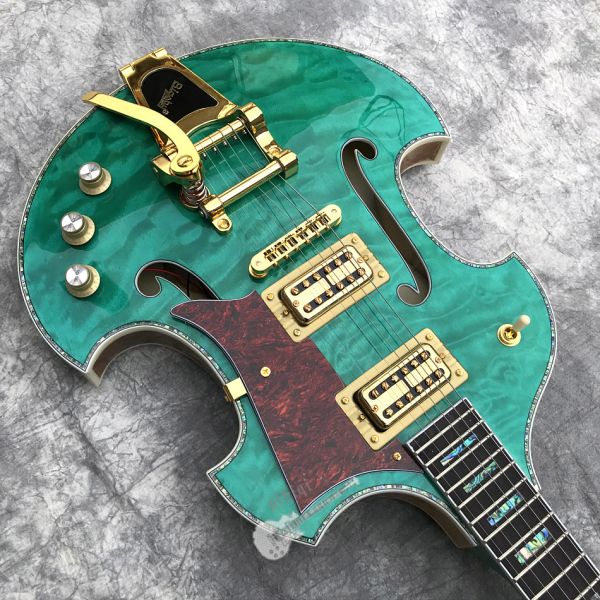 2020 Custom Semi-Hollow High Quality Green Customizable Logo and Shape Electric Guitar
