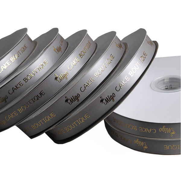 Custom Gold Foil Logo Satin Ribbon – Personalized Polyester Ribbon For Packaging & Gift Wrapping