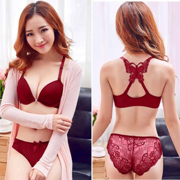Back Front Closure Custom Underwear Set Women Cross Butterfly Bras Panties Set