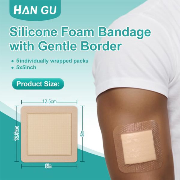 Self Adhesive Silicone Foam Dressing With Border Wound Bandage Pad 12.5x12.5cm