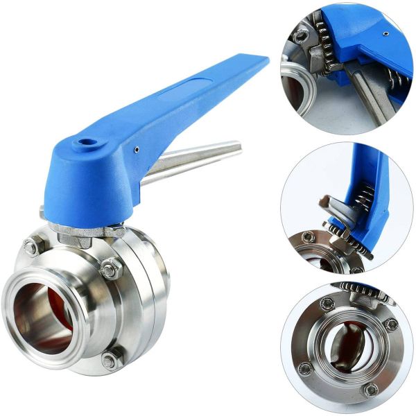 304 Stainless Steel Sanitary Manual Tri Clamp Butterfly Valve with Multi Position Blue Duckbill Handle BFVTC Series