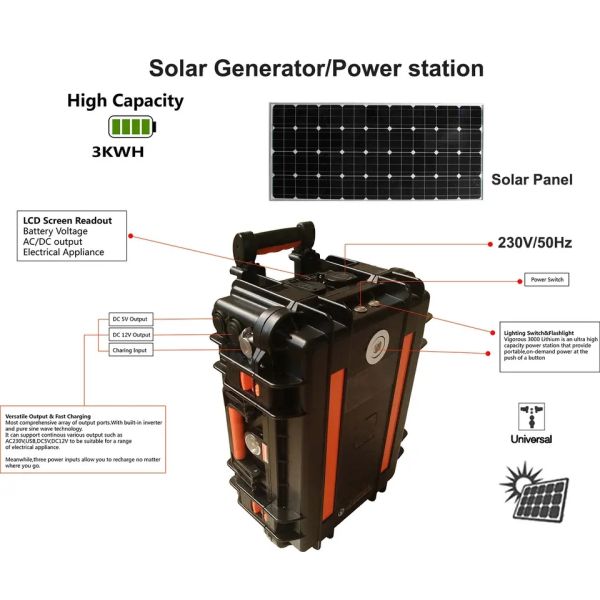 3000Wh Trolley Portable Solar Generator UPS Power Outdoor Solar Generator