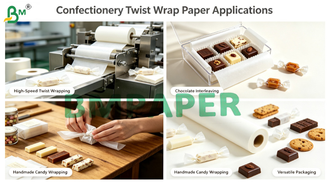 Food Silicone Coated Confectionery Twist Wrap Paper For Toffee Nougat Hard Candy Packaging