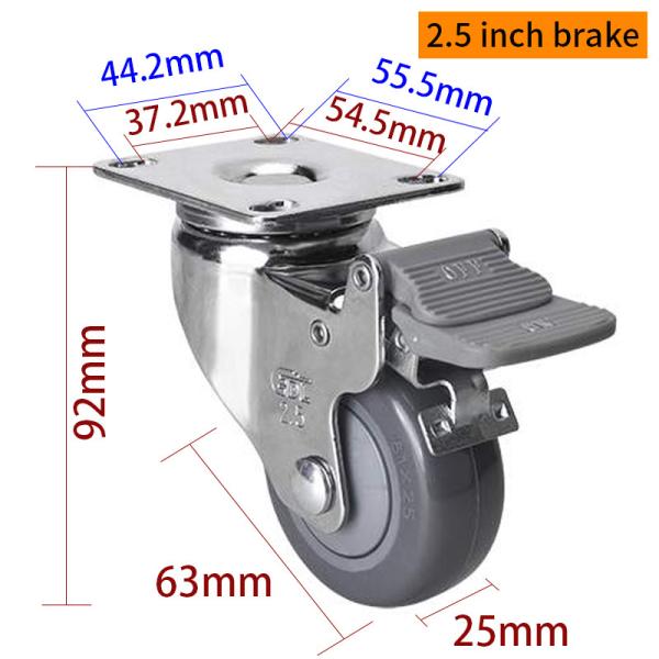 EDL Light TPU  Casters Chrome Coating 2.5inch 80kg Plate by Rigid, Swivel and Brake type 37225P-77