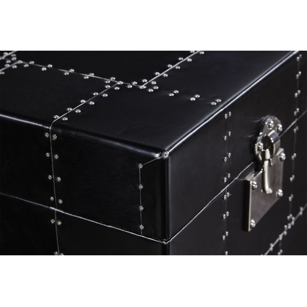 Vintage Black Leather Storage Trunk Aluminium Sheet Copper Lock For Reception Room