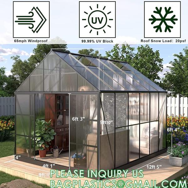 Portable Plant GreenHouse Zippered Door Windows, Galvanized Steel Hoops, Glass Greenhouse, Polycarbonate Greenhouse