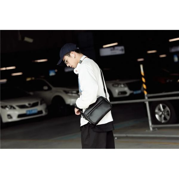 Black Microfiber Cell Phone Cross-body Pouch Male Side Sling Cross Bag Men Leather Messenger Bag For Men