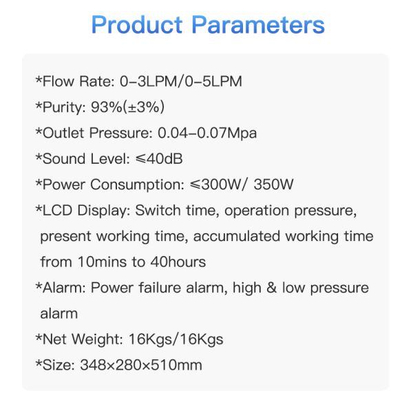 Концентратор кислорода дистанционного управления 350W 0.07Mpa 5l портативный