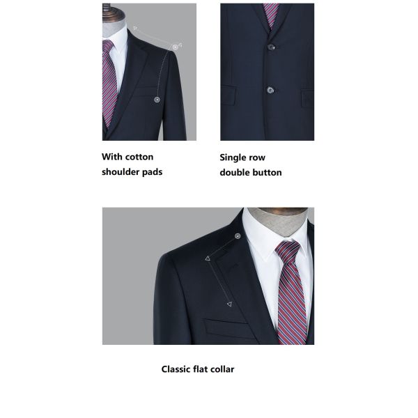 Front Style Flat Two-piece Suits in Navy Blue for Men's Casual and Formal Styles